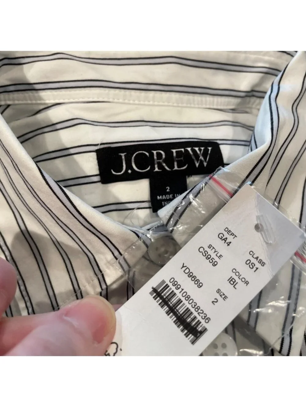 NWT J.Crew Embroidered Shirt-Dress Sz 2 Striped White Blue Short Sleeve Preppy